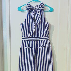 J. Crew Blue & White Striped tie-Back Halter Jumpsuit | Size zero